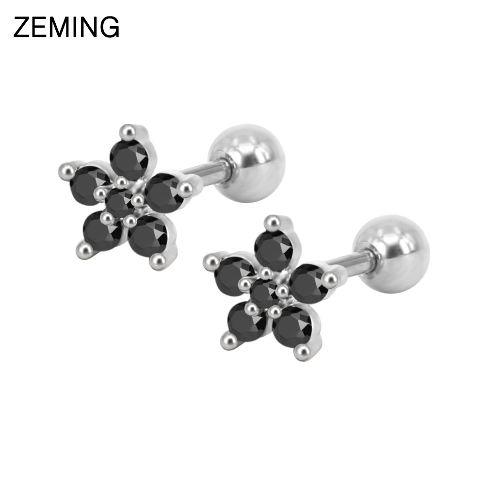 zircon earrings Titanium steel small flower earrings Simple and fashionable ear bone studs Earrings Manufacturers Spot_voghion.com