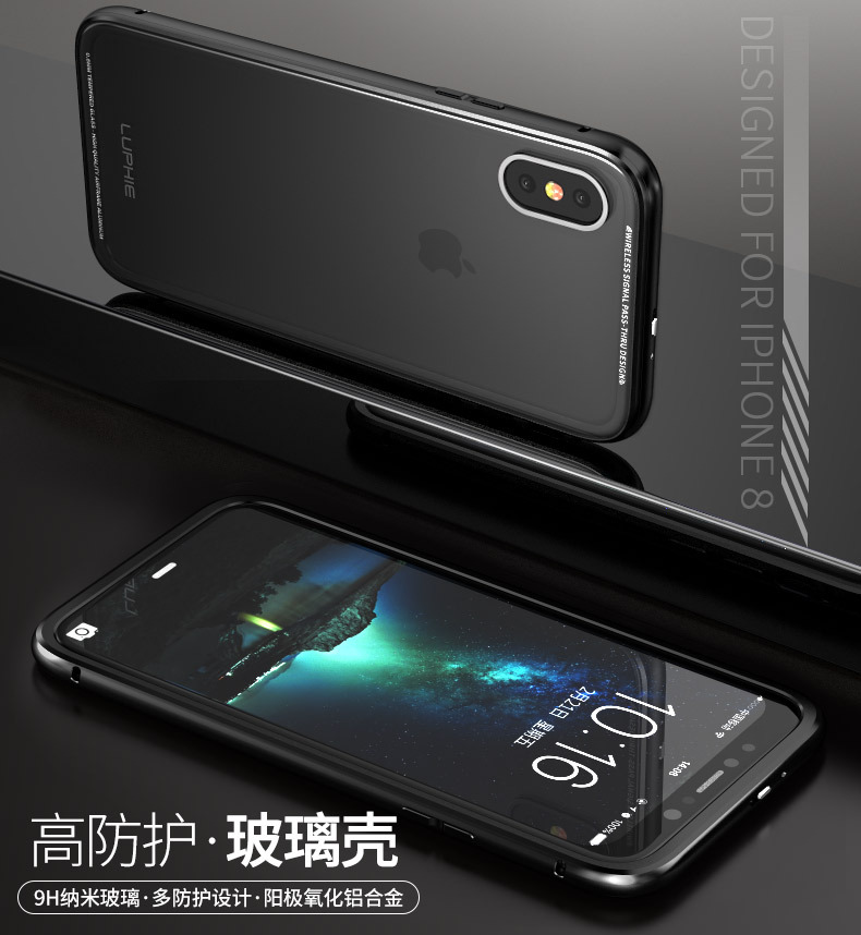 Luphie iGlass Airframe Aluminum Bumper Air Barrier Tempered Glass Back Case Cover for Apple iPhone X