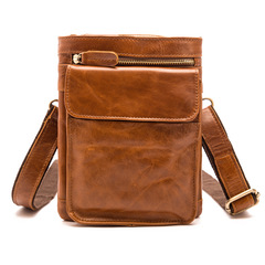 B594 Casual Multi-Functional 7-inch Leather Phone Bag – Men's Oil-Waxed Leather Outdoor Cowhide Vintage Waist Pocket Bag