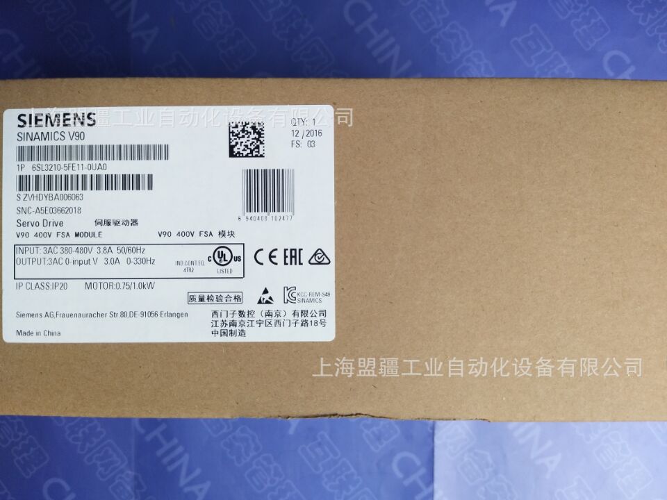 全新 西门子V90伺服驱动器6SL3210-5FE11-0UA0 1KW 现货