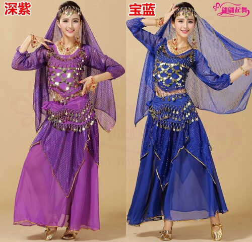 Belly dance clothing new adult Indian dance performance clothing plus size belly dance practice clothing long-sleeved highlight skirt suit