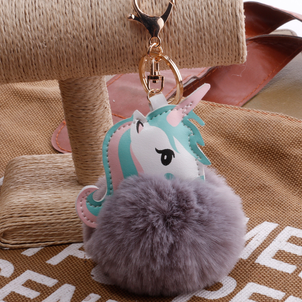 Unicorn Imitation Rex Rabbit Hair Ball Keychain Cartoon PU Pony Bag Plush Pendant Car Keychain Girlspicture15