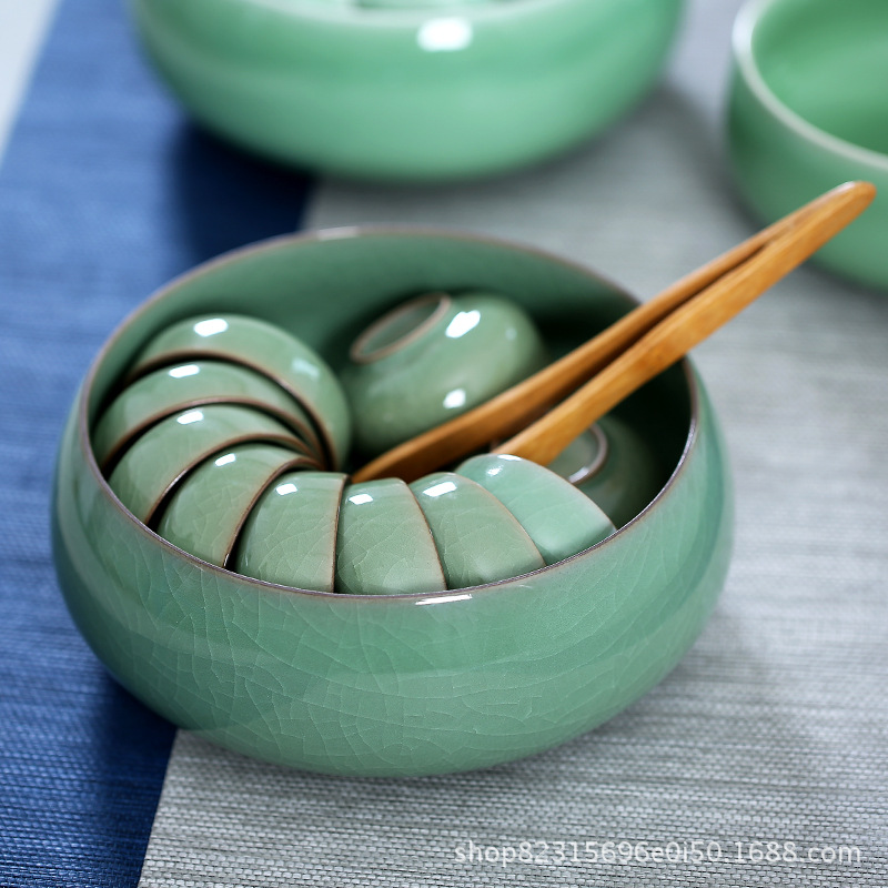 龍泉青瓷中號茶洗水方渣方渣鬥水盂功夫茶具茶道配件簡約陶瓷杯洗