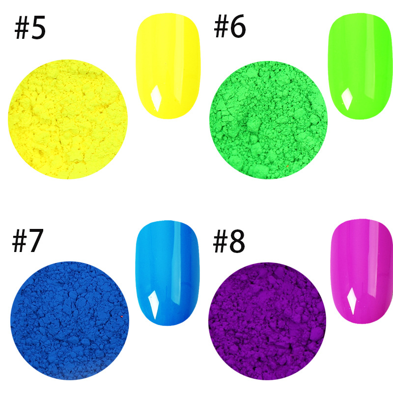 El Comercio exterior popular brillo de uñas 8 color esmalte de uñas en polvo color caramelo Super brillante de uñas fluorescente Toner 2G