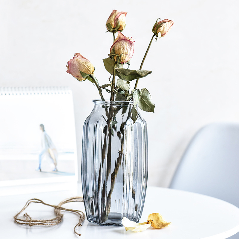 玻璃花瓶批发透明彩色创意水培花瓶客厅摆件插花创意北欧简约条纹