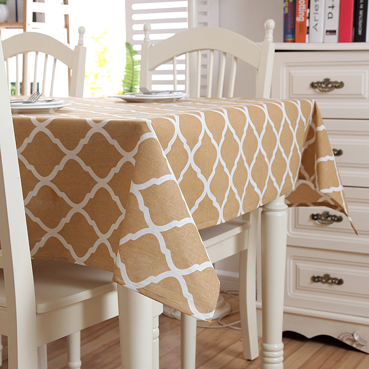 Polyester-cotton Modern Simple Geometric Diamond Pattern With Lace Edges, Yellow Coffee Table Dining Tablecloth,_voghion.com
