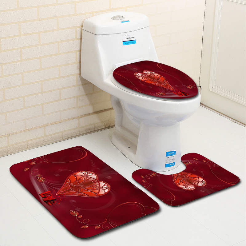 Serie europea y americana Día de San Valentín baño aseo piso estera 3 piezas conjunto Amazon deseo suministro de entrega de una sola pieza