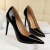 European and American fashion simple thin heel super high heel patent leather shallow mouth pointed sexy night club slim