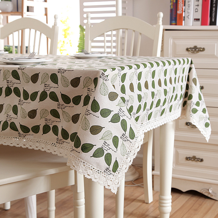 Pastoral Style Green Leaf Print Polyester Cotton Tablecloth_voghion.com