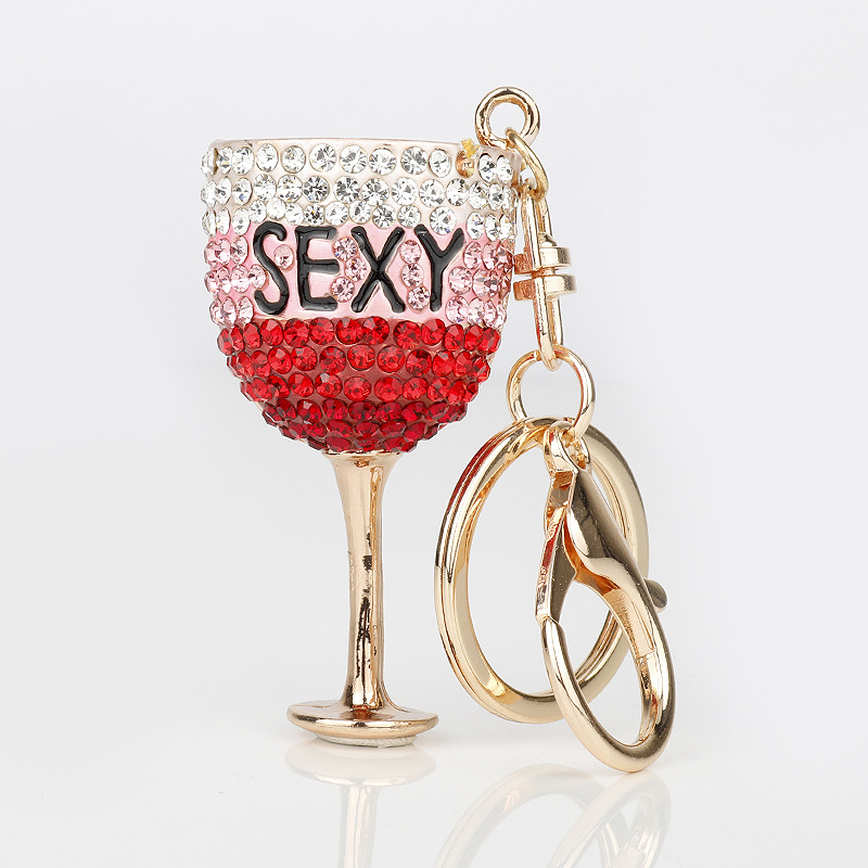 Elegant Lady Wine Glass Alloy Diamond Women's Bag Pendant Keychain display picture 1