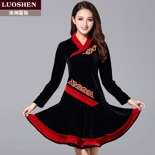 Luoshen autumn and winter new square dance costume suit women's gold velvet long-sleeved performance dance suit skirt pants