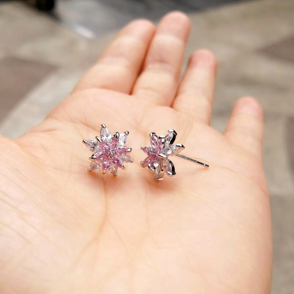 1 Pair Ig Style Sweet Flower Plating Inlay Copper Alloy Zircon Ear Studs display picture 3