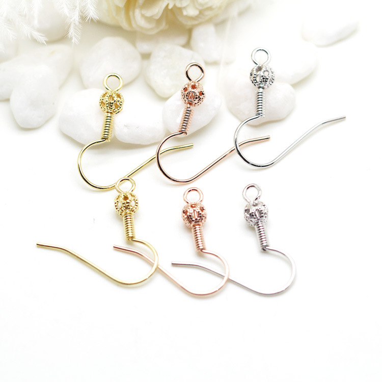 DIY earrings accessories plated 14K true gold white gold flower ball spring ear hook hand-made earrings accessories fish hook wholesale