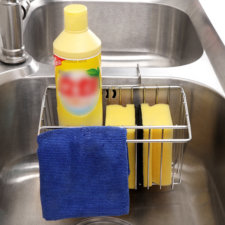 廠家直銷304不鏽鋼水槽瀝水籃多杆洗碗刷抹布挂籃百潔布廚房挂架