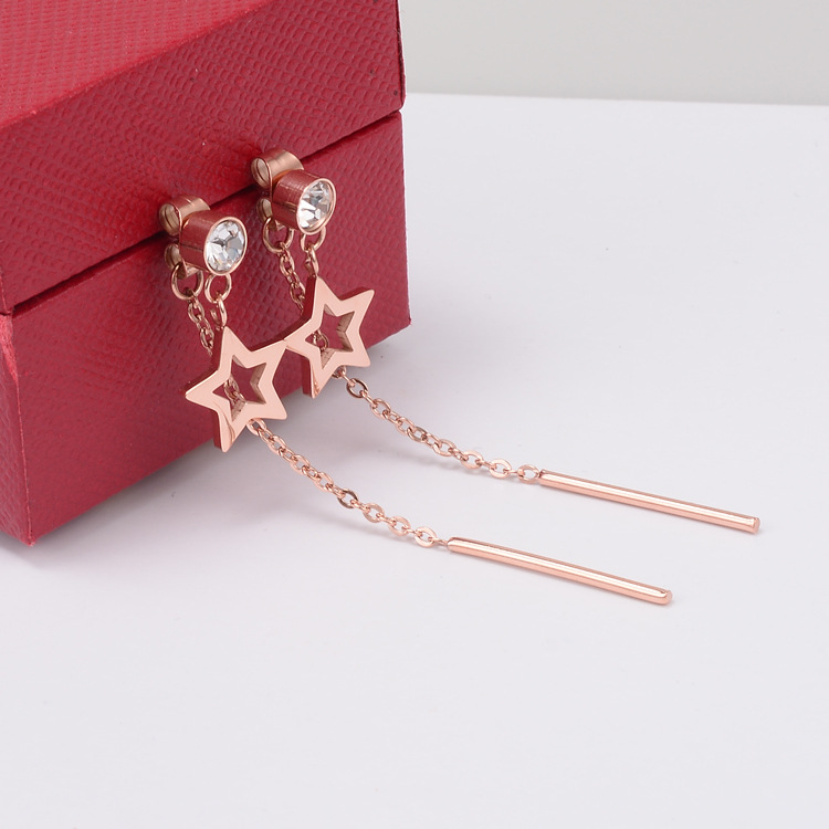 Nihaojewelry Jewelry Wholesale Korean Gold Star Long Tassel Titanium Steel Earrings display picture 2