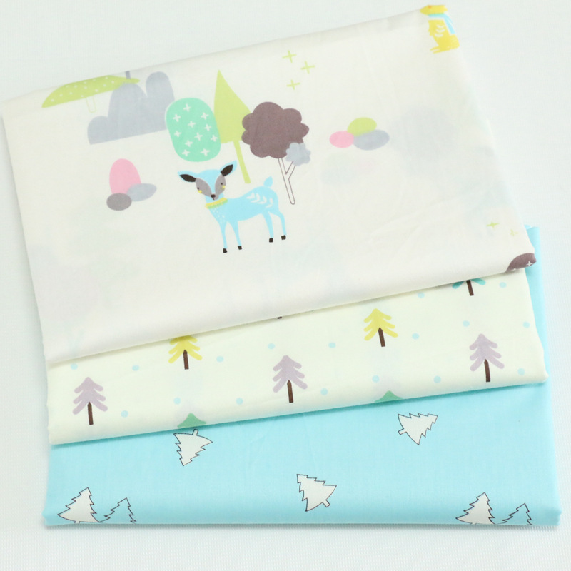 卡通小鹿印花斜纹布料 幼儿园儿童床单被套枕套全棉纯棉面料批发