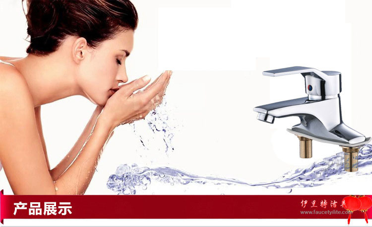 Copper single handle double double-hole direct entry cold and hot water basin faucet, three-hole washbasin faucet full figure
