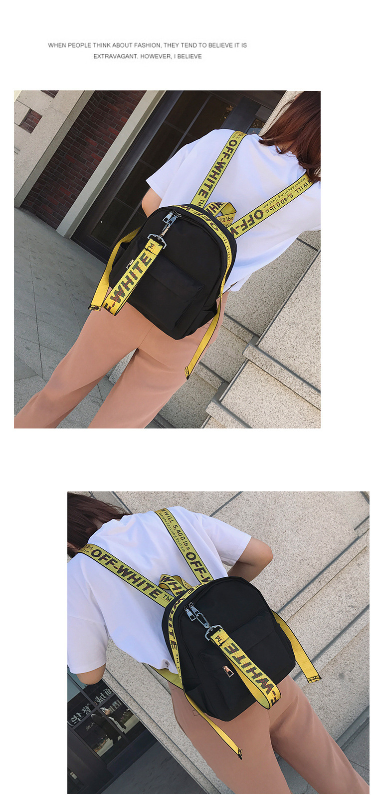 2017 Brand Off White Backpack Yellow Letter Fashion Bag Pink Hip Hop School Bag Men Women Nylon ...