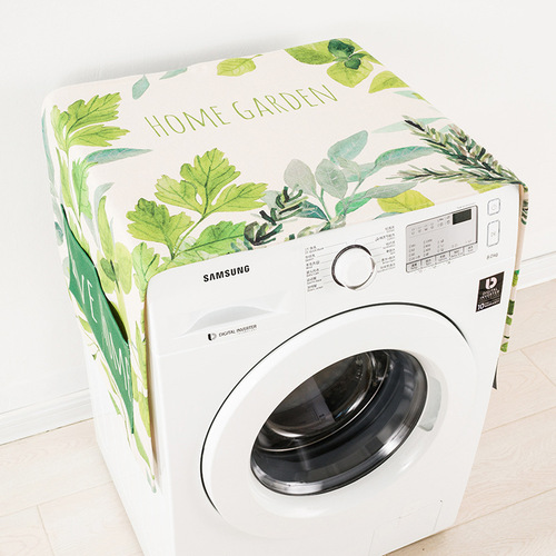 Nordic Green Leaf Refrigerator Dust Cover Fabric Waterproof Sunshade Automatic Drum Washing Machine Cover Storage Bag