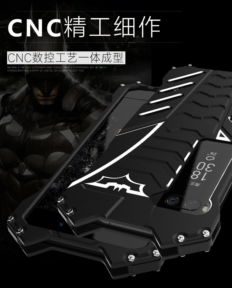 R-Just Batman Shockproof Aluminum Shell Metal Case with Custom Batarang Stent for Meizu Pro 7