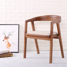 北欧实木餐椅美式复古做旧家用咖啡厅休闲椅 简约靠背带扶手椅子