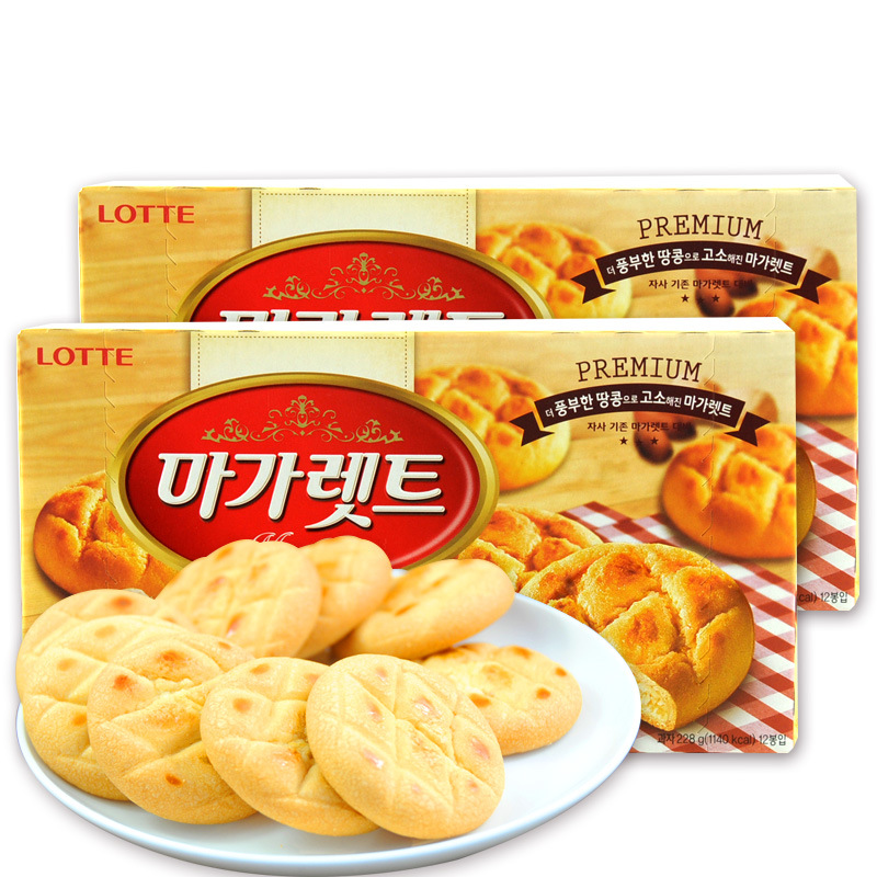 韩国进口食品 乐天玛格丽特软饼干原味 巧克力味松软蛋糕264g