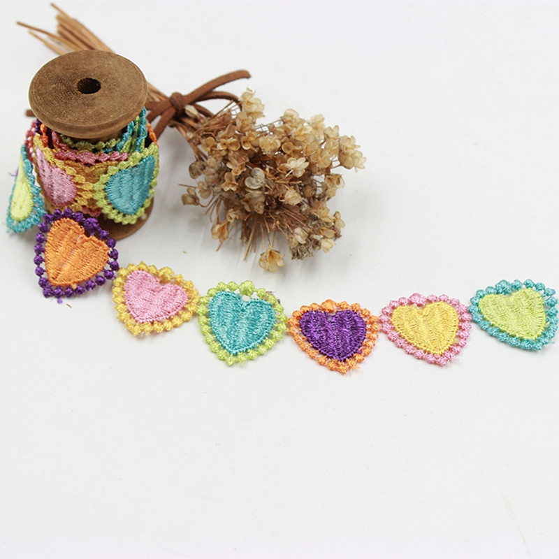 2.5CM彩色桃心6色花边 diy 童装花边服装辅料 头饰贴花水溶花边