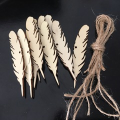 Manufacturer direct sale AliExpress bestseller Feather wood pieces Kindergarten DIY craft supplies Include hemp rope Foreign trade style