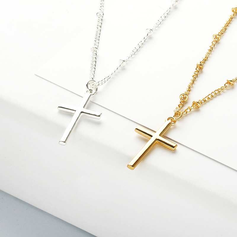 Cross Jesus electroplating bright color positioning bead chain necklace couple necklace clavicle cha