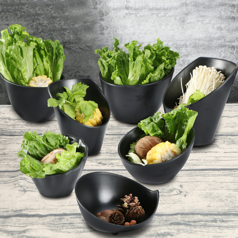 日式塑料火锅店蔬菜青菜生菜桶斜口碗餐厅密胺餐具配料自助调料碗