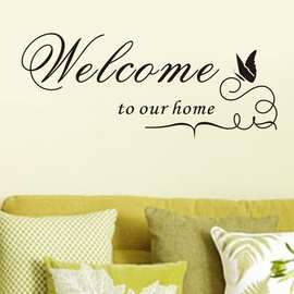 外贸英文Welcome ToOur Home蝴蝶墙贴纸批发zooyoo