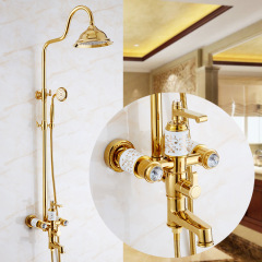 Golden shower set, antique-style shower head, European-style all-copper bathroom hot and cold water faucet, American-style gold-plated