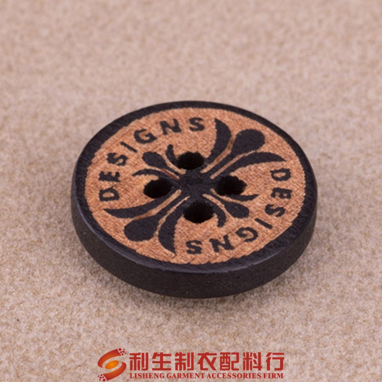 利生现货 15mm黑色新款木头纽扣 韩版克罗型西装外套四眼扣子