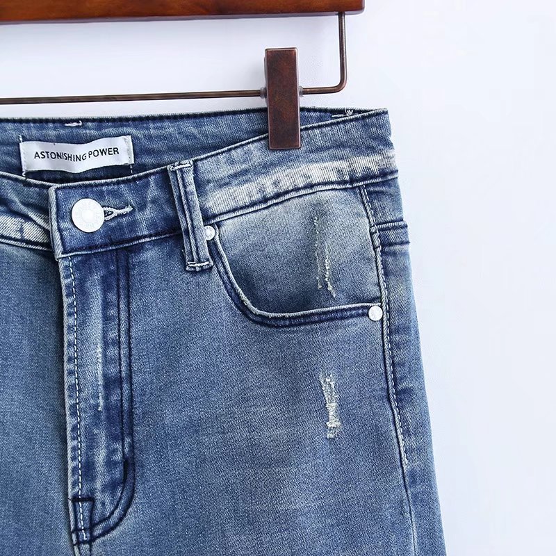 女式牛仔裤-欧美街拍风2017新款修身显瘦破洞