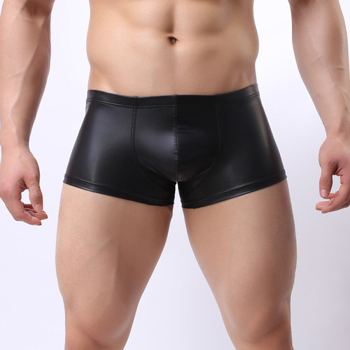 Men's imitation leather underwear low-waist boxer briefs patent leather sexy U convex bag boxer briefs Zhongshan source factory wholesale