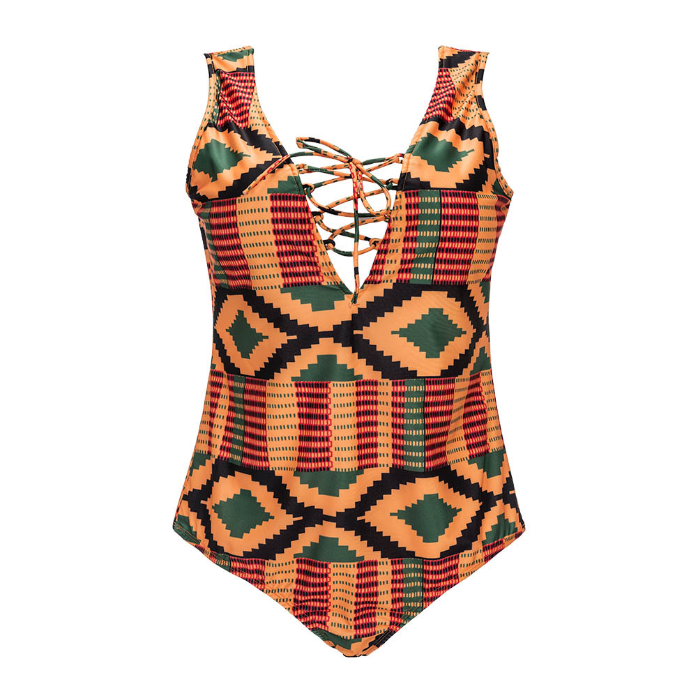 2021 African Swimwear Retro Plus Size Swimwear Golden Halter One Piece