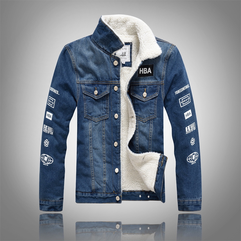Men's Clothing Winter large size version of the denim jacket men's thickened jacket lambskin fleece plush motorcycle top_voghion.com