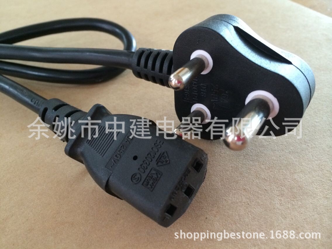 小南非印度插头电源线 SII认证配电脑管品字尾 延长线 电线
