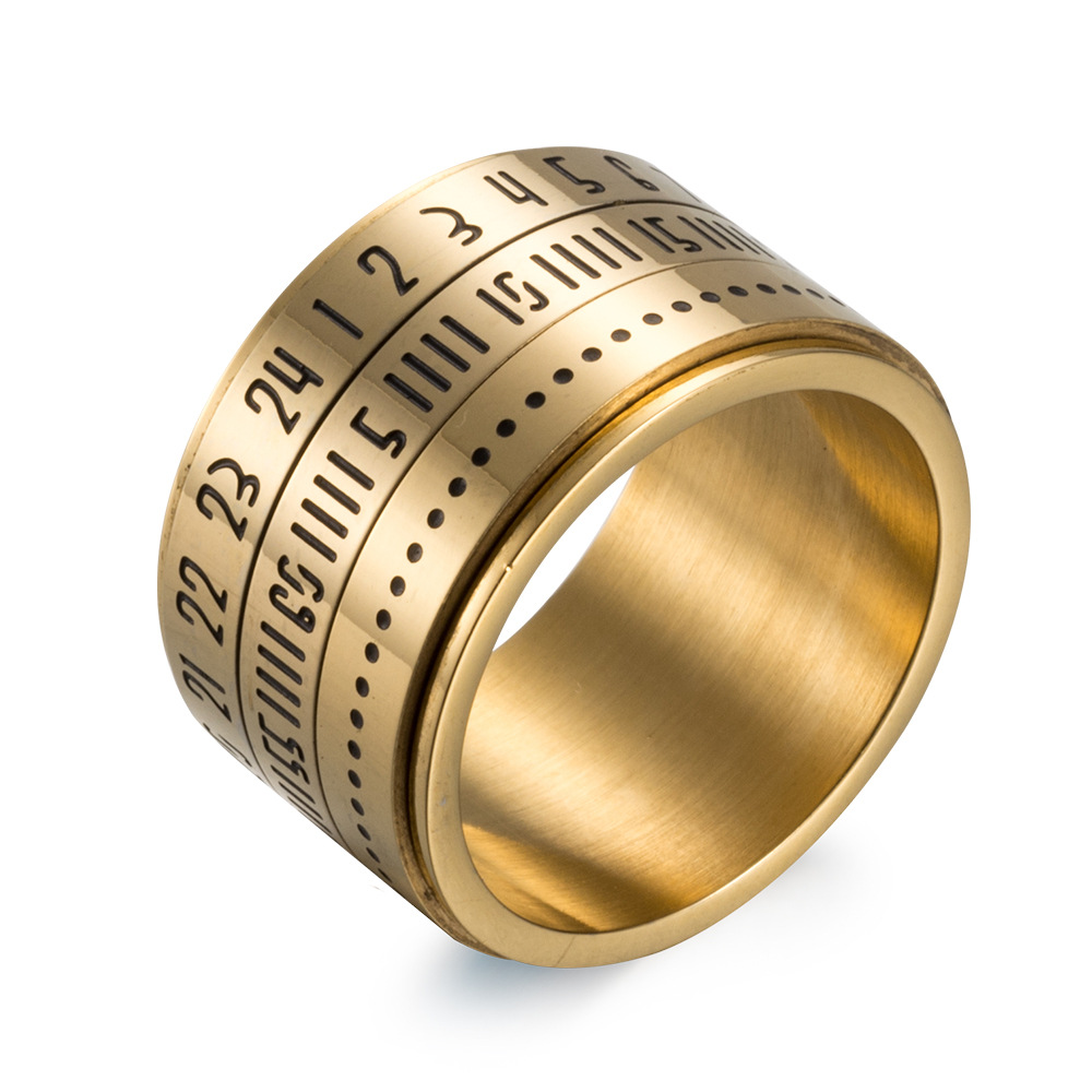 Titanium Cincin Baja Mengacu Pada Rotasi Angka Arab Anti Karat Lingkaran JZ123 (Gold)-Internasional