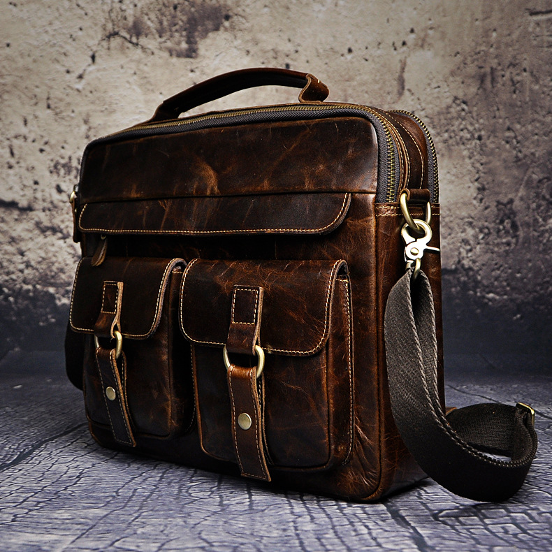 4131507695 2068518898 Le'aokuu Men Real Leather Antique Style Coffee Briefcase Business 13" Laptop Cases Attache Messenger Bags Portfolio B207-d