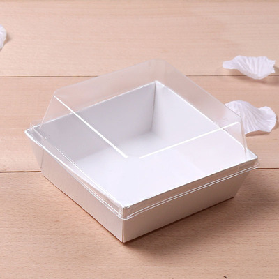 E108烘焙包装小号正方形吸塑白纸卡 蛋糕西点面包打包盒100个