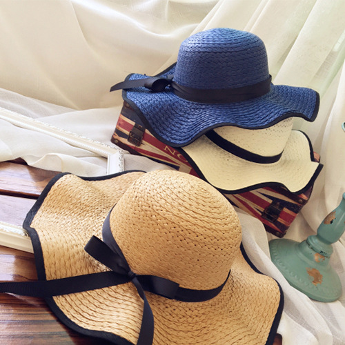 Korean Bowknot Sunshade Sunscreen Straw Hat display picture 1