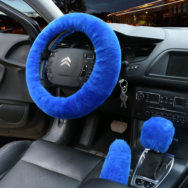 Зимний чистый шерстяной мех Крышка рулевого колеса одного автомобиля Шерстяные ножницы Набор коротких шерстяных ручек Набор из трех предметов