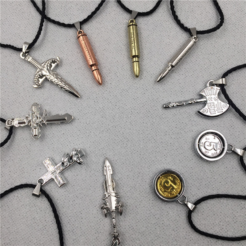 Korean version of the cross bullet fashion personality black rope a variety of mixed men's necklace 2 yuan shop supply small gifts