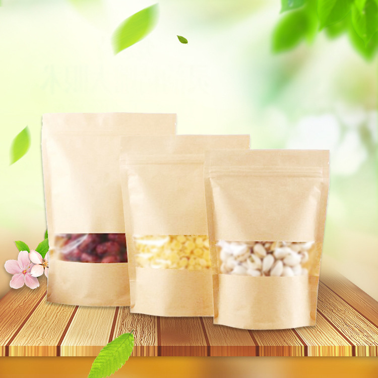 14*22+4牛皮纸自封袋 牛皮干果茶叶袋牛皮纸包装袋骨袋自封袋开窗|ru