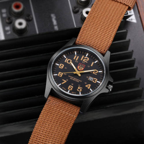 SOKI AliExpress Wish Swiss Fashion Military Watch with Knitted Nylon Strap Men's Calendar Quartz Watch