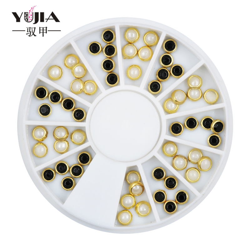 Placa giratoria de uñas DIY joyería cubierta blanco y negro perla clavo taladro placa 12 rejilla caja joyería al por mayor