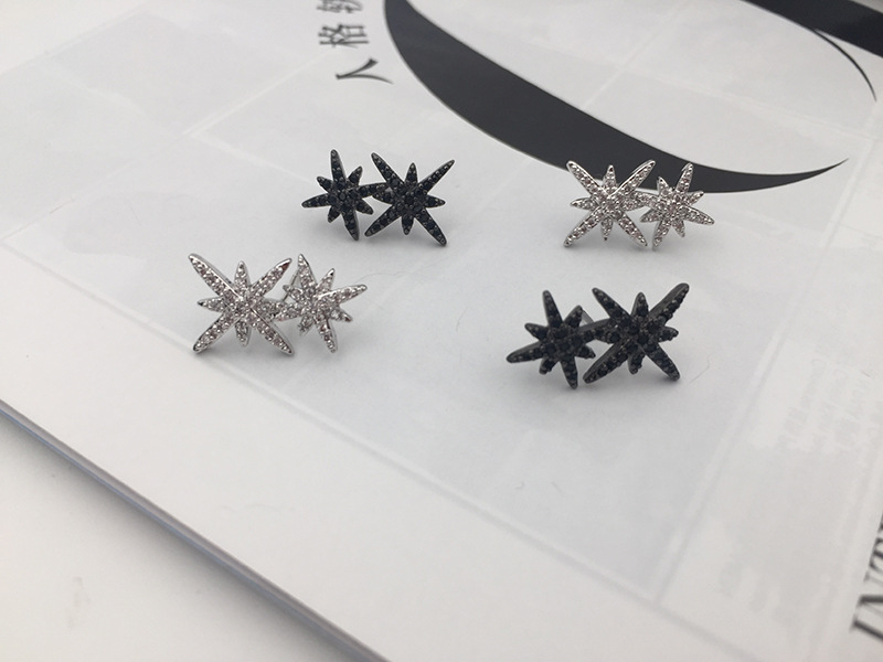 S925 Silver Needle Double Rice Word Eight-pointed Star Stud Earrings Crystal Diamond Double Meteor Earrings Earrings display picture 3