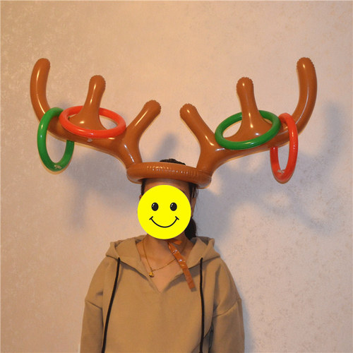 Inflatable Antler Head Hoop Game, Inflatable Throwing Hoop Toy for Kids, Outdoor Leisure Sports, Christmas Decor