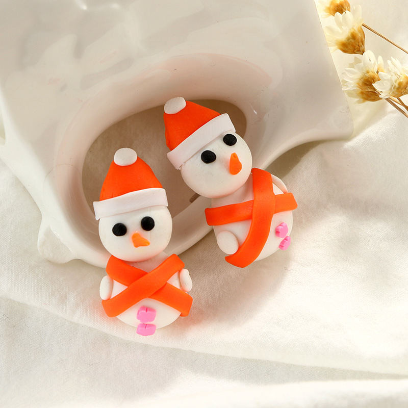 Christmas Series Products Cute Soft Clay Little Snowman Handmade Earrings display picture 6